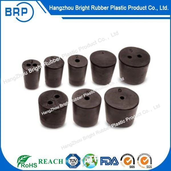 Rubber Stoppers, Two-Hole, Black, Natural Rubber Stopper